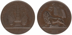 Historiepenningen - 1830 - Medal 'Viering van de éénjarige Belgische Revolutie op de Place des Martyres' by Borel (Dirks- cp.340) - Obv. Obelisk, tree...