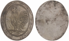 Historiepenningen - 1842 - Badge 'Carnavalsvereniging Jocus te Venlo' - Rooster left in ornamental border - silvered brass oval 22x39 mm, pin missing ...