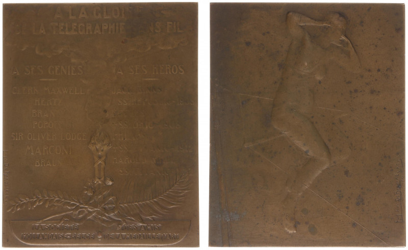 Historiepenningen - 1912 - Plaquette 'In honor of wireless telegraphy' by E.J. d...