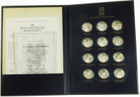 Netherlands - Collection 'Het Huis van Oranje Nassau' in map with 12 sterling silver medals, issued by Franklin Mint