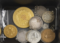 Netherlands - Ten prize medals, some silver, incl. cycling Tilburg 1904 and Nijverheidsmedaille 1959 - added Belgian 25 ctm 1972 excentrical misstrike