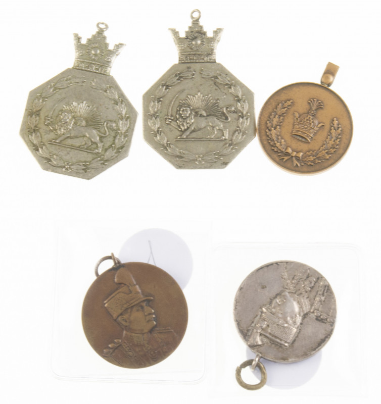 World - Lot of 5 Iranian medals: Coronation Reza Shah SH1305/1926 (Barac48), Rez...