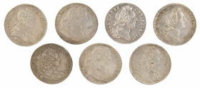 World - French silver jetons Louis XV - Extra Oridinaire des Guerres 1720, 1722, 1734, 1735, 1737, 1740 and 1763 - VF to XF (7x)