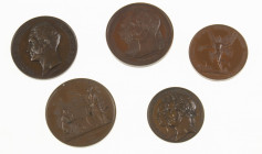 World - Nice lot of 5 Belgian bronze medals 1830-1878
