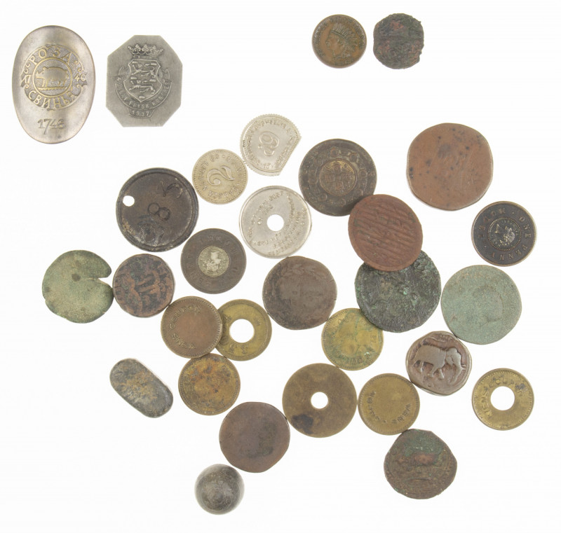 World - Interesting lot of ca. 30 coins, tokens etc. including VS Rollwagen Cent...