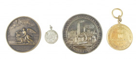 World - Zilveren prijspenning Nijverheidstentoonstelling Novi Sad (Servië) 1875, twee overwinningsmedailles Pruisen 1871 en Franse penning ballonvaart...