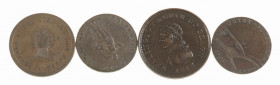 World - Lot of 4 English tokens: penny E. Stephens Dublin 1813 and half pennies Sunstead & Happing 1812, Prosperity to old England (Essex) ND and Indu...