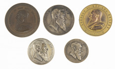 World - Lot of 5 Belgian medals: Grand concours sciences & industrie Brussels 1888, Exp. int. 1880, Société d'agriculture & horticulture de Furnes, In...