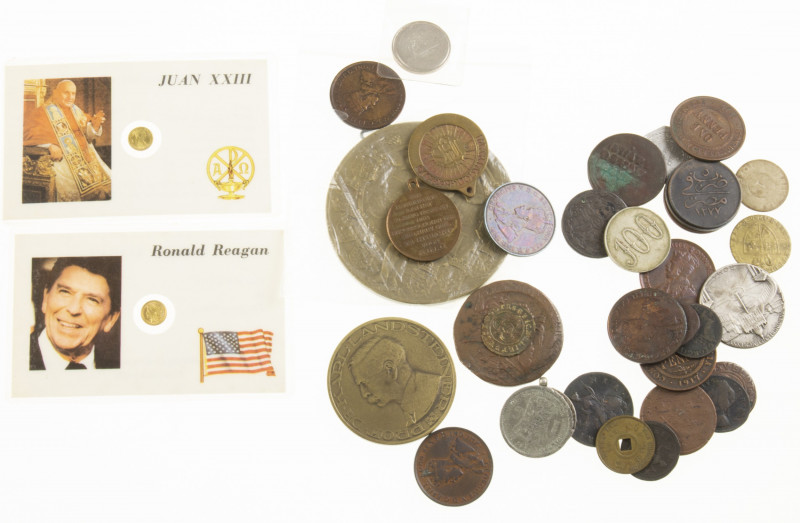 World - Lot containing some coins and medals e.g. HIJSM 1914 Wienecke and two go...