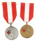 Medailles en onderscheidingen - Nederland - Nederlandse Rode Kruis, two medals 'Voor Verdienste', 1977-onward, type C, silver and bronze grade
