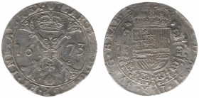 Hertogdom Brabant / Antwerpen - Karel II (1665-1700) - Patagon 1673 (Delm. 342 / vGH 350-1a / Vanhoudt 698/R1) - VF+ / rare