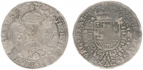 Hertogdom Brabant / Antwerpen - Karel II (1665-1700) - Patagon 1677 (Delm. 342 / vGH 350-1a / Vanhoudt 698/R1) - traces of mounting - F/VF / rare