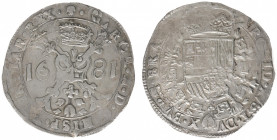 Hertogdom Brabant / Brussel - Karel II (1665-1700) - Patagon 1681 (vGH 350-2a / Delm. 343 / Vanhoudt 698) - cleaned double struck - VF / rare