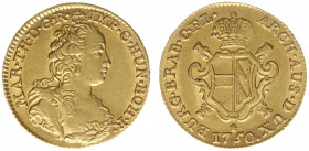 Oostenrijkse Nederlanden - Maria Theresia (1740-1780) - Souverein 1750 Antwerpen (Delm. 211 / Vanhoudt 809 / KM 17) - 5.56 gram - Obv. Crowned bust / ...