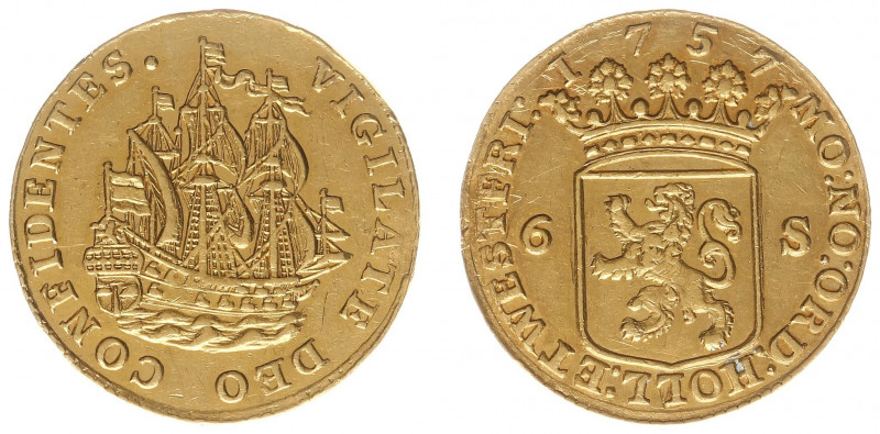 Holland Provincie (1581-1795) - Afslagen in goud - Scheepjesschelling 1757 struc...