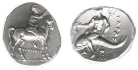 Italy - Calabria / Tarentum - Taras - AR Didrachm (c. 272-240 BC, 6.55 g) - Philiskos, magistrate - Youth on horseback right, raising hand, ΦIΛIΣKOΣ b...