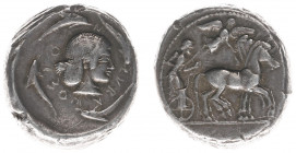 Italy - Sicily / Syracuse - Hieron I (478-466 BC) - AR Tetradrachm (c. 478-475 BC, 17.43 g) - Charioteer driving quadriga right, Nike flying right abo...
