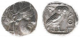 Greece - Attica - Athens - AR Tetradrachm (ca. 454-404 BC, 17.17 g) - Helmeted head of Athena right with frontal eye / Owl standing to right, head fac...