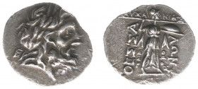 Greece - Thessaly - Thessalian League - AR Double Victoriatus (196-146 BC, 5.93 g) - Head of Zeus right, crowned with oak leaves, EP behind / Athena I...