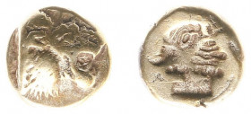 Greece - Lesbos - Mytilene - EL Hekte (ca. 521-478 BC, 2.46 g) - Head of roaring lion to right / Incuse head of calf to right; rectangular punch behin...