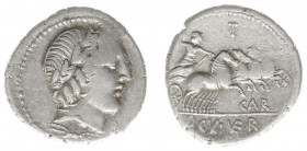 Later-Denarius Coinage (ca. 154-41 BC) - Gargilius, Ogulnius and Vergilius - AR Denarius (Rome 86 BC, 3.76 g) - Head of Apollo right wearing oak-wreat...