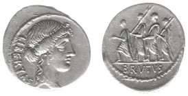 Later-Denarius Coinage (ca. 154-41 BC) - M. Junius Brutus - AR Denarius (54 BC, 3.91 g) - LIBERTAS Bust of Libertas right / The consul L. Junius Brutu...