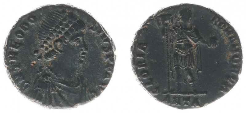 Theodosius I (379-395) - AE Follis (Antioch, 5.64 g) - Pearl-diademed, draped an...