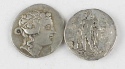 Lot 2 x AR Tetradrachm THASOS (after 148 BC) - Wreathed head of Dionysus right / Heracles standing left holding club and lion's skin (monogram to inne...