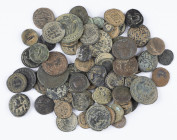 A mixed lot ancient bronze coins: some Roman Folles (large and small), a few Greek Roman coins, Greek bronzes, etc. - in total 65 pieces in a.VF, some...