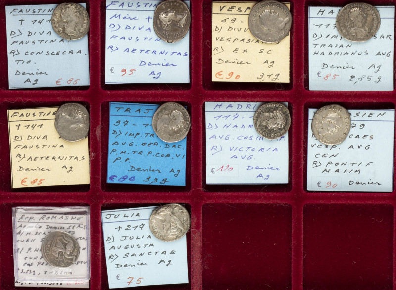 A Lindner tray with a small collection of Roman Denarii: 3 x Faustina Mater, 2 x...