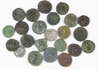 A small collection of small Roman coins, mainly Quadranses but also 2 x small silver - in total 23 coins in several grades, please view