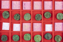 A Lindner tray with a collection of 12 Roman Sestertii: 6 x Marcus Aurelius, 3 x Commodus, Hadrianus, Antoninus Pius and Faustina Minor - in total 12 ...