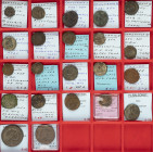 A small collection of Roman bronze coins, mainly 4th century small bronzes of Constantinus I, Constantius II, Crispus, Constans etc. but also 2 larger...