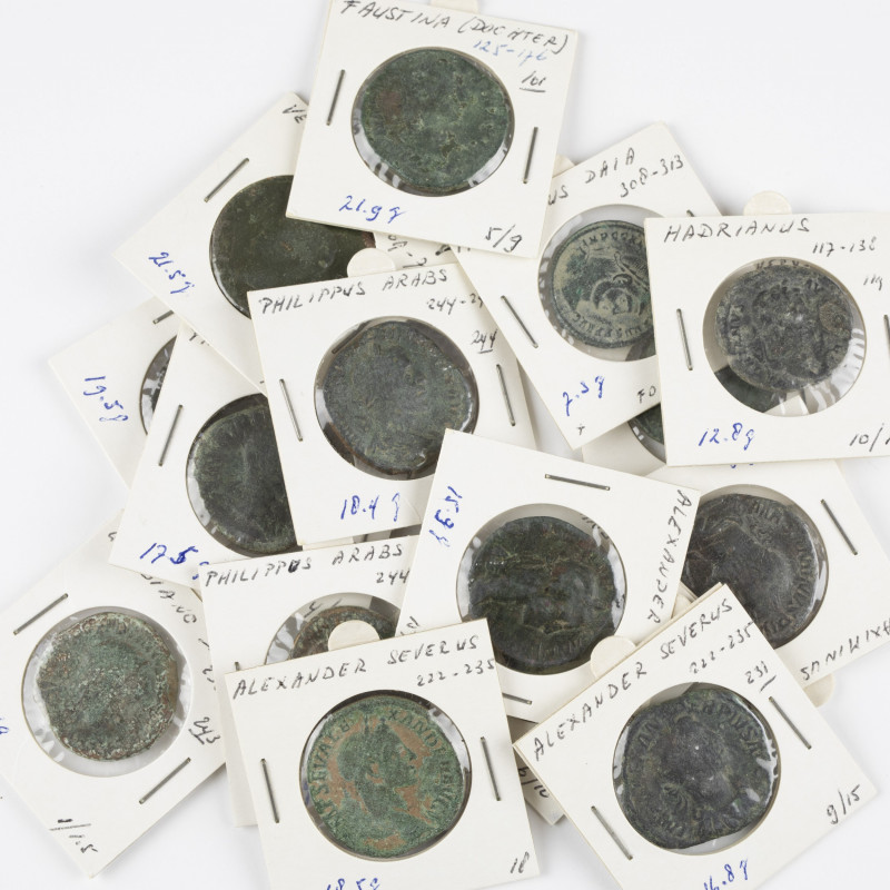 A collection of Roman bronze coins: 13 Sestertii (5 x Alexander Severus, 4 x Phi...