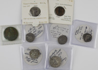 A lot with Roman coins: 5 x Denarius (Commodus, Caracalla, Antoninus Pius, Hadrianus and Severus Alexander), an AR Antoninianus of Gordianus III, a Du...