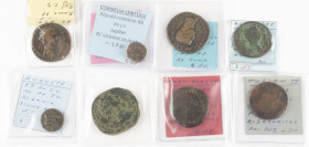 A lot with 8 Roman coins: a double Maiorina of Julianus II, a Sestertius and an As of Marcus Aurelius, 3 Asses (Nerva, Severus Alexander and Claudius)...
