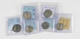 Lot 6 coins: Antoniniani 2 x Salonina RIC 26, 32; Postumus RIC 75; Denarii Sept. Severus RIC 308; Geta RIC 34; Sev. Alexander RIC 139 – VF-VF+