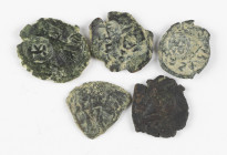 A small lot of 5 Byzantine AE Folles of Constans II (641-668), all with countermarks, avg. F/VF