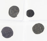 A small lot with 3 Roman Denarii (Traianus / Mars, Domitianus / Minerva, Caracalla / VOTA SVSCEPTA) and 1 small Seleukid bronze coin (elephant) - in t...