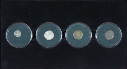 A presentation box 'Bijbelse munten' ('Biblical coins') by the Royal Dutch Mint with 4 coins: an AR 1/8 Shekel Byblus, an AR Drachm Azes II, an AE Pru...