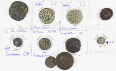 A small lot with 3 Byzantine Folles, a Sestertius of Traianus, a large module Follis of Maximianus, a republican Quinarius etc. - in total 10 coins in...