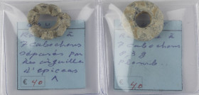 A small lot of 2 lead rouelles from Gaul, each with 7 cabachons, 8.30 and 13.12 gram