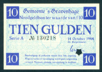 Netherlands - Noodgeld - ’s-Gravenhage - WW II - 10 Gulden 14 October 1944 blue serieno. A 130218 (T/J 47.03 / PL459.2) - ex- L. Schulman 21 (Nov. 199...