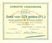 Netherlands - Noodgeld - Lekkerkerk - Gemeentelijk noodgeld WO I - 1 Gulden 17 augustus 1914 Serieno. 0559 * (V. 21.1 / PL665.1) met op VZ handtekenin...