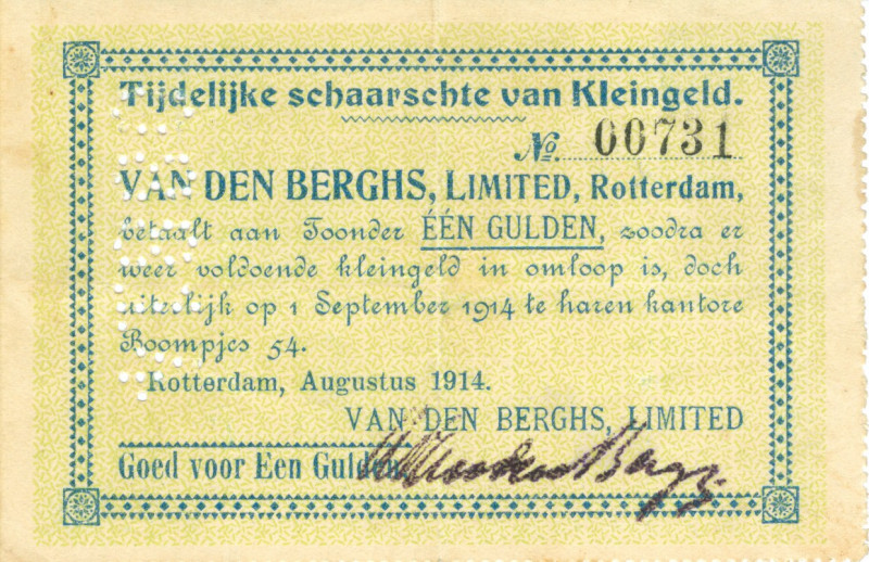 Netherlands - Noodgeld - Rotterdam - Rotterdam - 1 Gulden aug. 1914 Van den Berg...