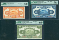 Dutch Indies - 20 Gulden, 30 Gulden en 40 Gulden ND (1919-21) Javaanse Bank SPECIMEN horizontal in red + 2 perforation holes (P. 66s2) PMG Choice UNC ...
