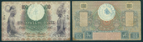 Dutch Indies - 100 Gulden 18.4.1939 Javaanse dansers (P. 82 / ON 269 / H-139 / PLNI23.5) - round light blue stamp in wmk. area on back - a.VF / rare