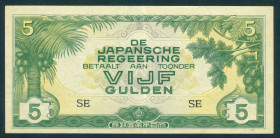 Dutch Indies - 5 Gulden ND (1942) Jap. occupation (P. 124b / H-157 / PLNI25.6b1) - Block SD, SE + SF - Total 3 pcs. avg. VF