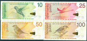 Nederlandse Antillen - 10 Gulden 2014 Kolibri (P. 28g) + 25 Gulden 2014 Flamingo (P. 29h) + 50 Gulden 2013 Andes mus (P. 30g) + 100 Gulden 2013 Suiker...