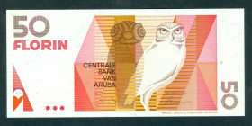 Aruba - 50 Florin 1.1.1990 Burrowing owl at center (P. 9) - UNC